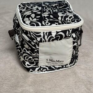 S‎ MaxMara Cosmetic Makeup Bag Travel Case Black White Print Zipper Pockets